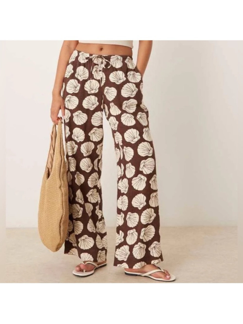 Abercrombie & Fitch Brown Wide-Leg Shell Print Pants